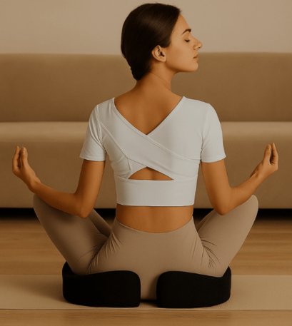 Person sitting on Spinely pressure relief seat cushion